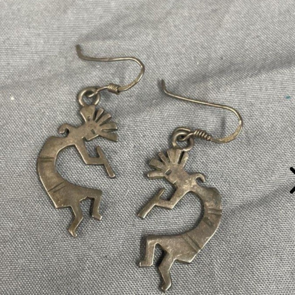 Sterling Silver Kokopelli Dangle Earrings Southwest Flute Player 925 4.8g